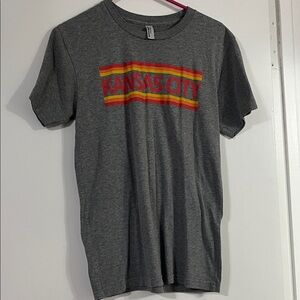 American Apparel Gray 'Kansas City' Graphic Tee with Red and Yellow Stripe